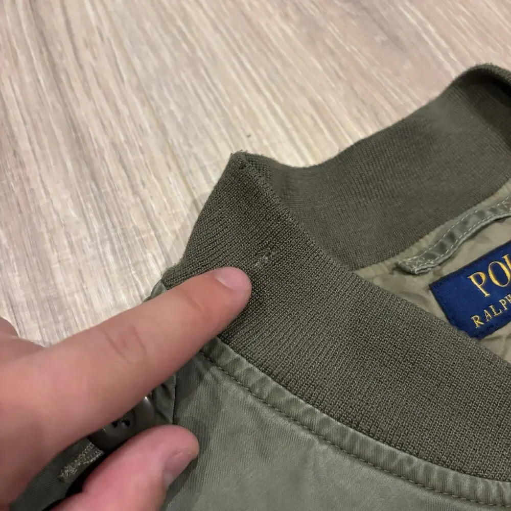 Authentic Polo Ralph Lauren Military Bomber Jacket Mens XL Peace Love USRL Green